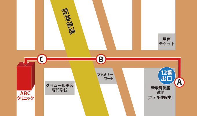 御堂筋側からのアクセスマップ